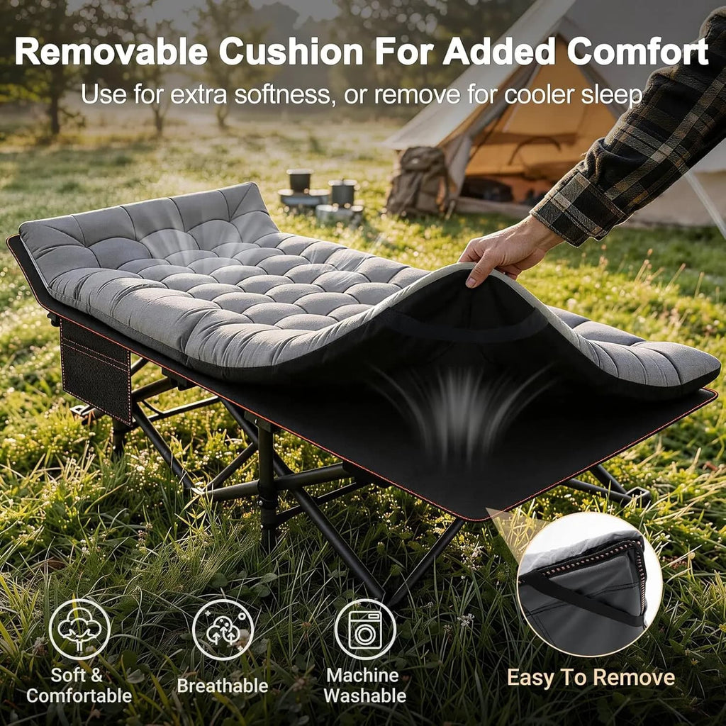 Buy 1 Get 1 Free – 2-Pack XXL All-Terrain Camping Cots with 4-Inch Dual-Season Mattresses