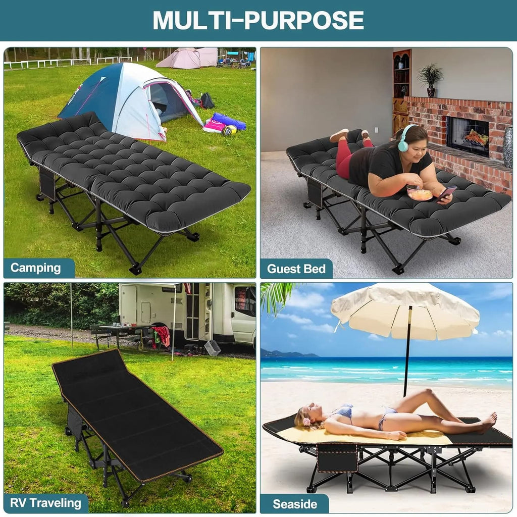 Buy 1 Get 1 Free – 2-Pack XXL All-Terrain Camping Cots with 4-Inch Dual-Season Mattresses