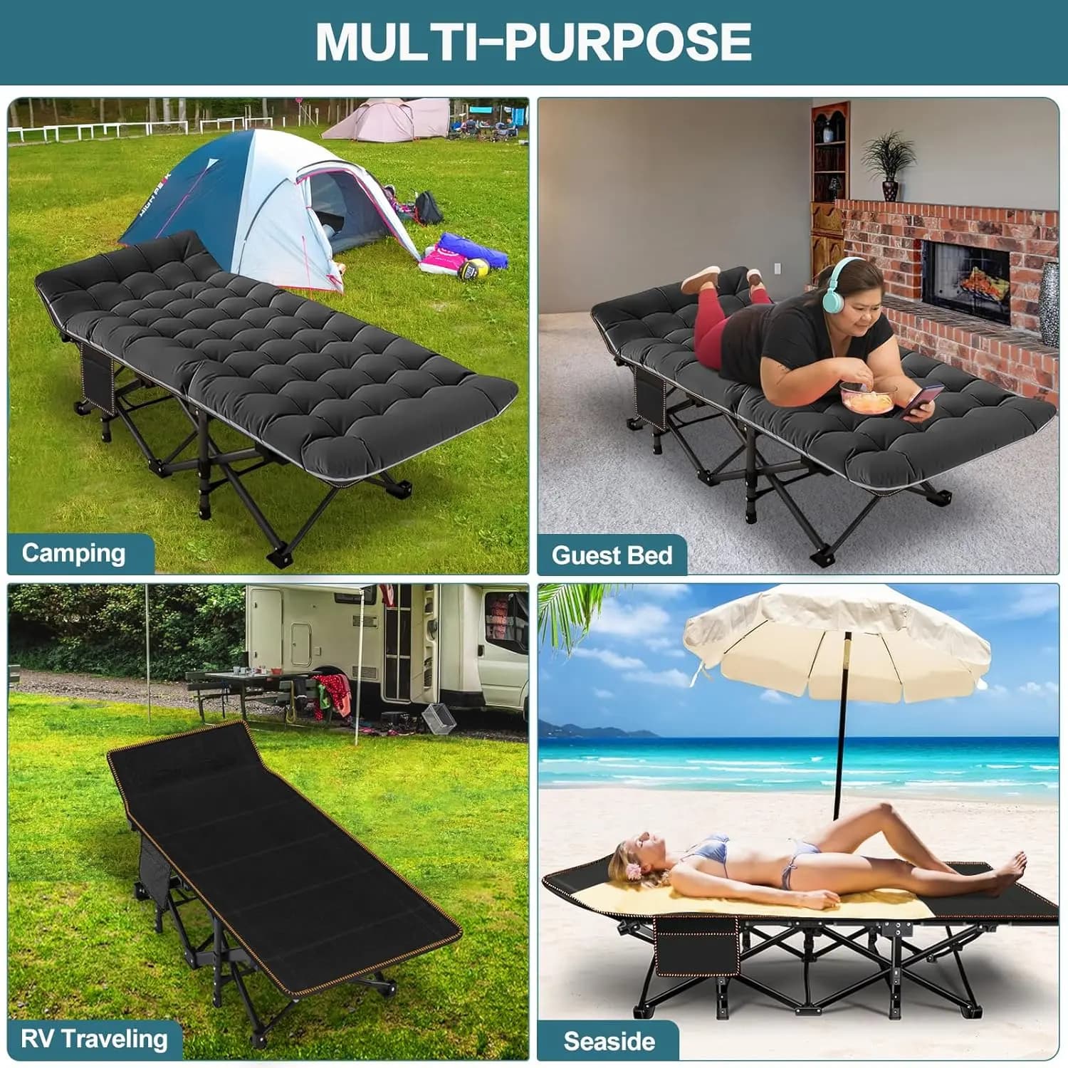 Buy 1 Get 1 Free – 2-Pack XXL All-Terrain Camping Cots with 4-Inch Dual-Season Mattresses
