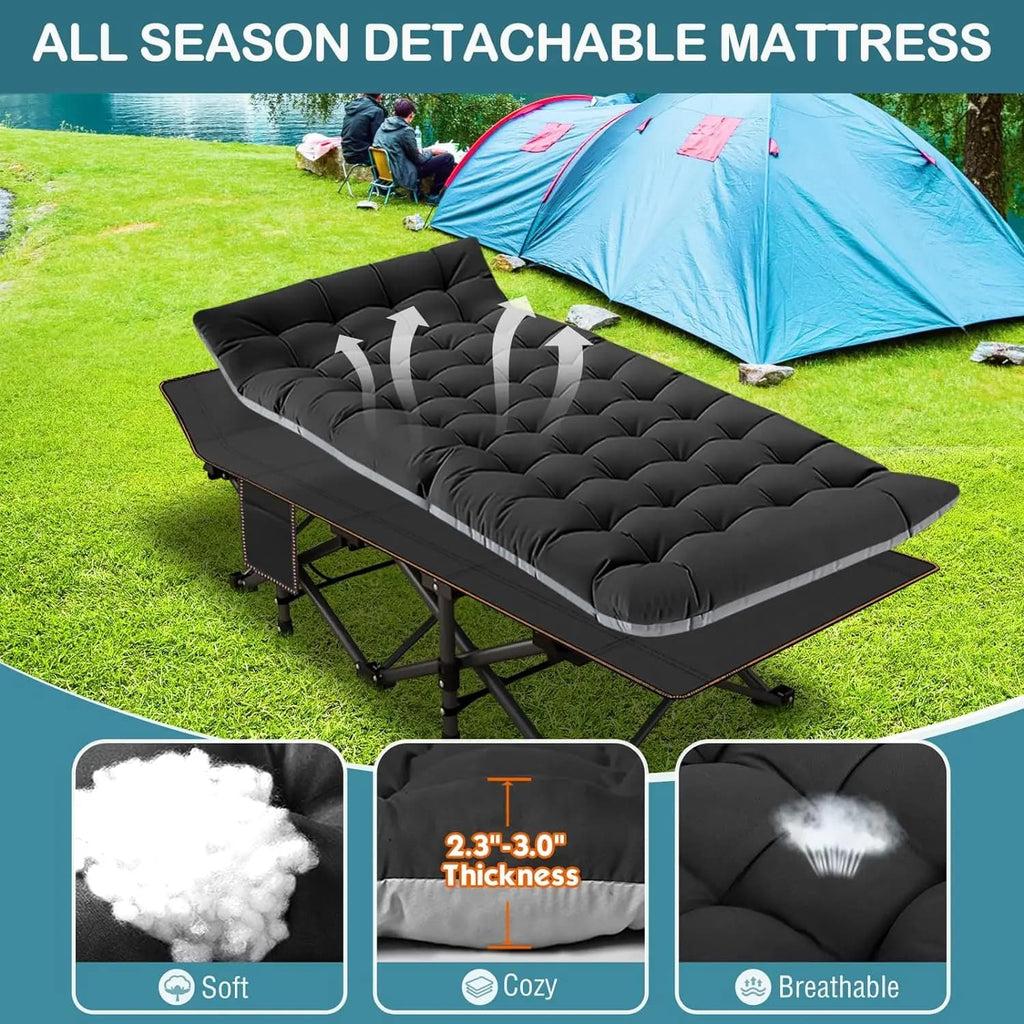 Buy 1 Get 1 Free – 2-Pack XXL All-Terrain Camping Cots with 4-Inch Dual-Season Mattresses