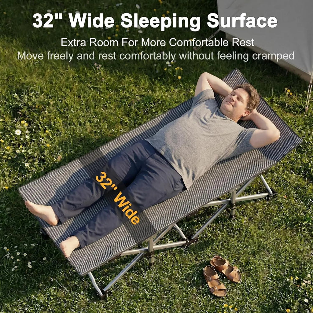 Buy 1 Get 1 Free – 2-Pack XXL All-Terrain Camping Cots with 4-Inch Dual-Season Mattresses
