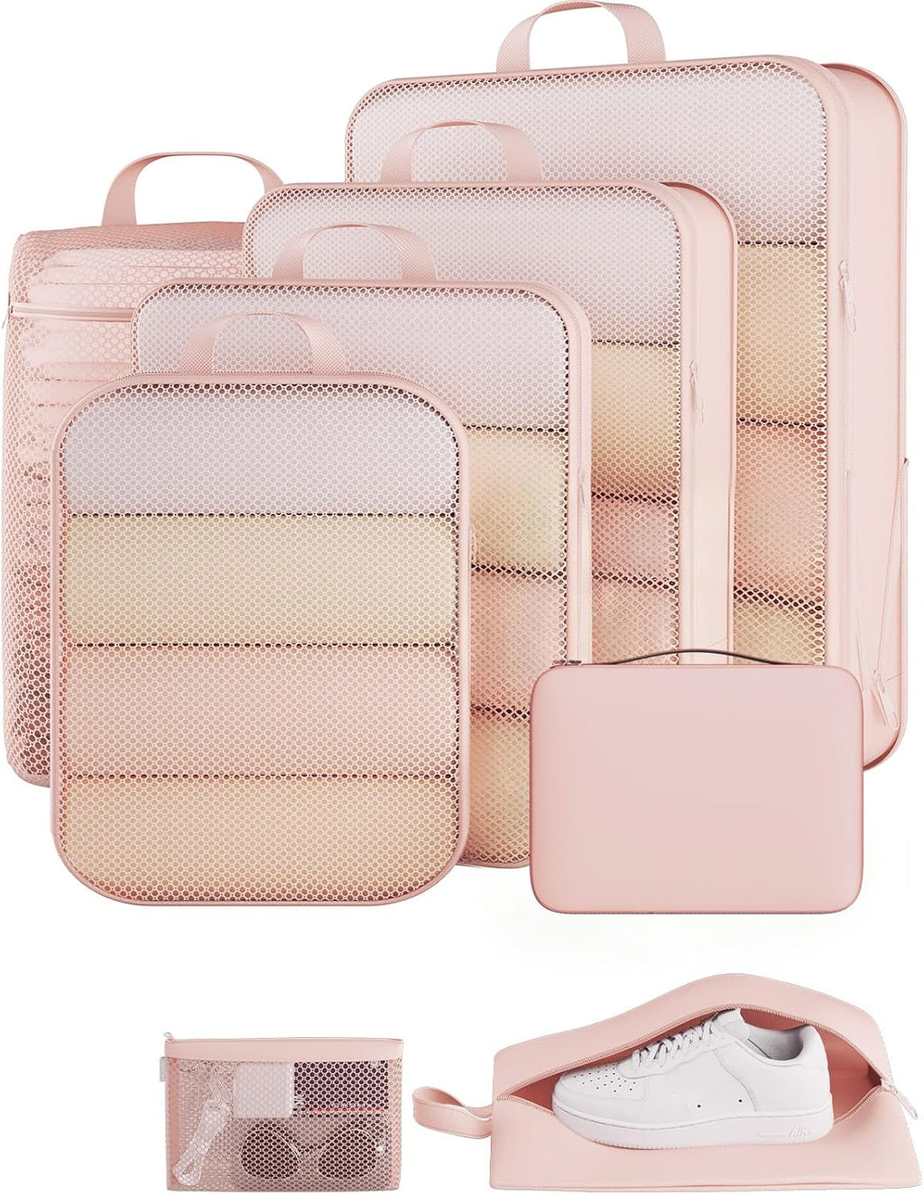 6Pcs Space Saving Compression Packing Cubes Polyester Travel Storage Organizer
