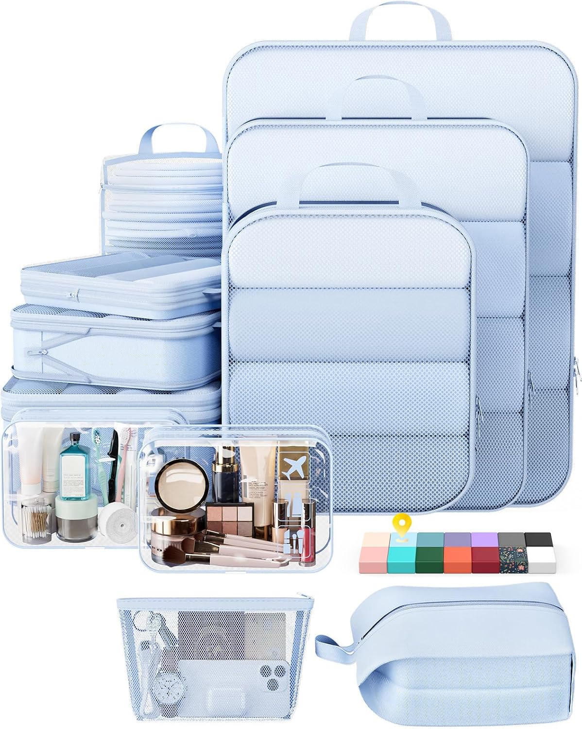 6Pcs Space Saving Compression Packing Cubes Polyester Travel Storage Organizer