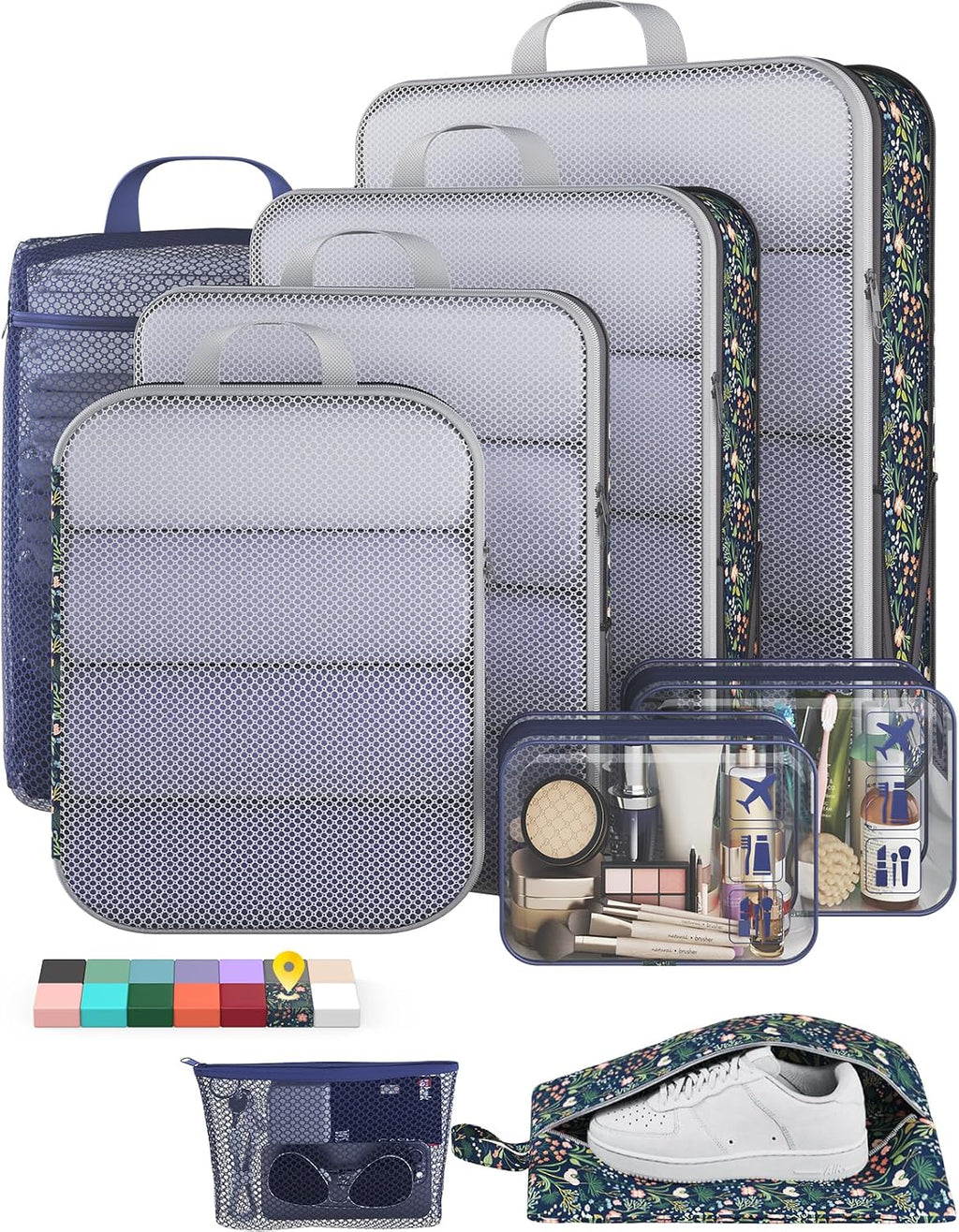 6Pcs Space Saving Compression Packing Cubes Polyester Travel Storage Organizer