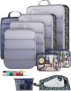 9Pcs Space Saving Compression Packing Cubes Polyester Travel Storage Organizer