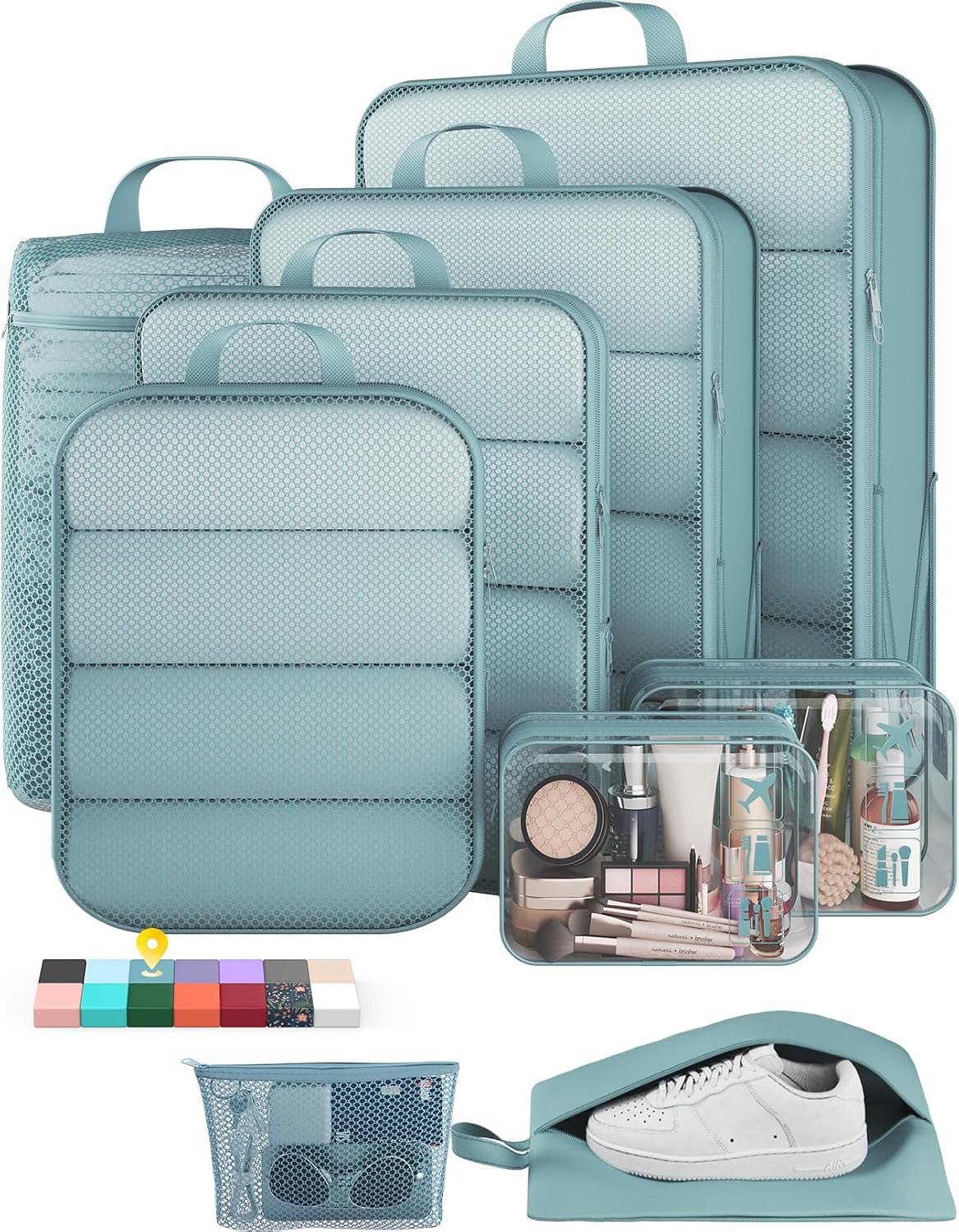 6Pcs Space Saving Compression Packing Cubes Polyester Travel Storage Organizer