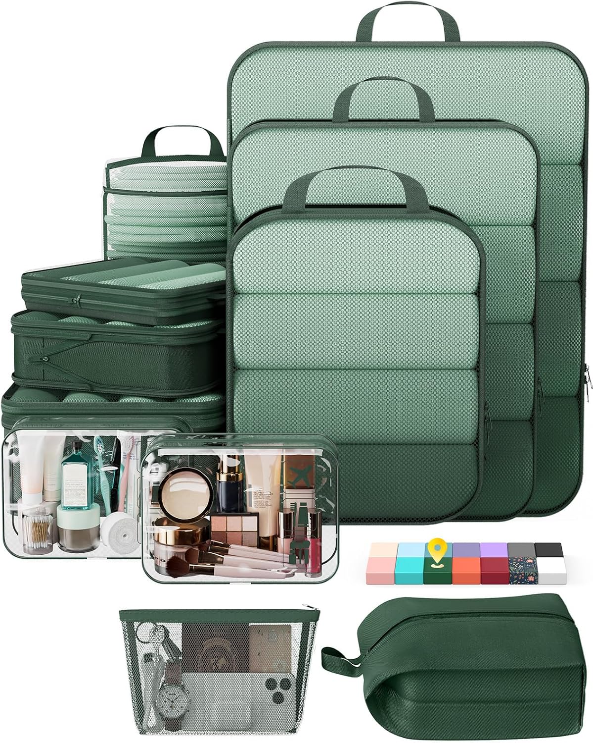 6Pcs Space Saving Compression Packing Cubes Polyester Travel Storage Organizer