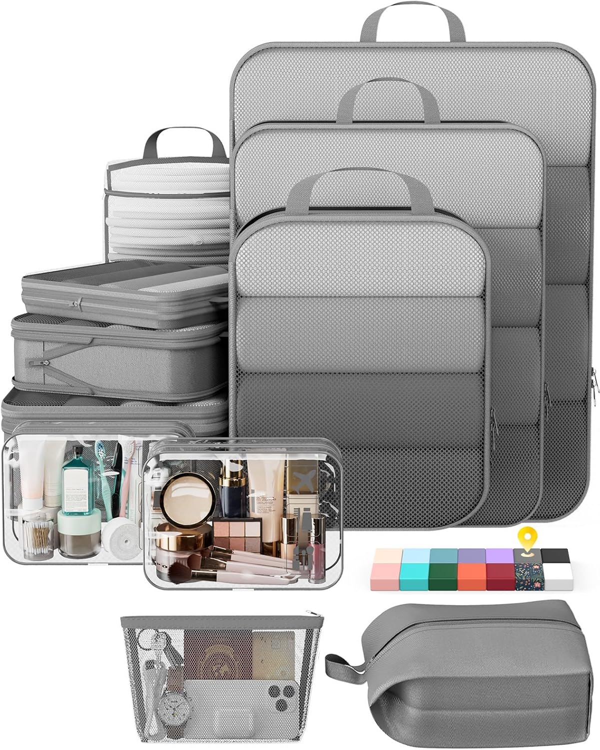 6Pcs Space Saving Compression Packing Cubes Polyester Travel Storage Organizer