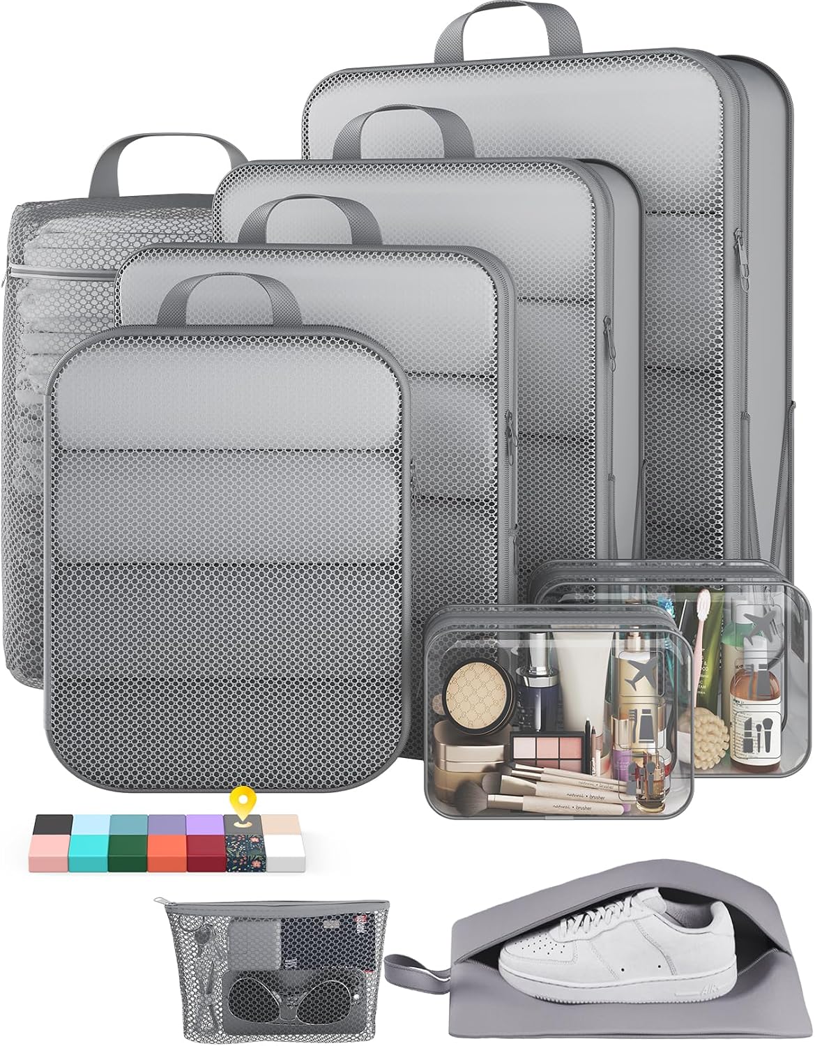 6Pcs Space Saving Compression Packing Cubes Polyester Travel Storage Organizer