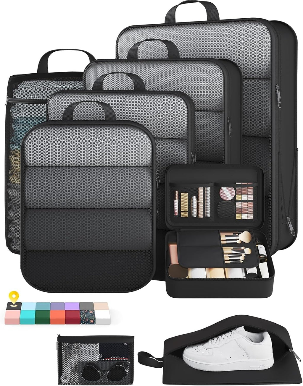 6Pcs Space Saving Compression Packing Cubes Polyester Travel Storage Organizer