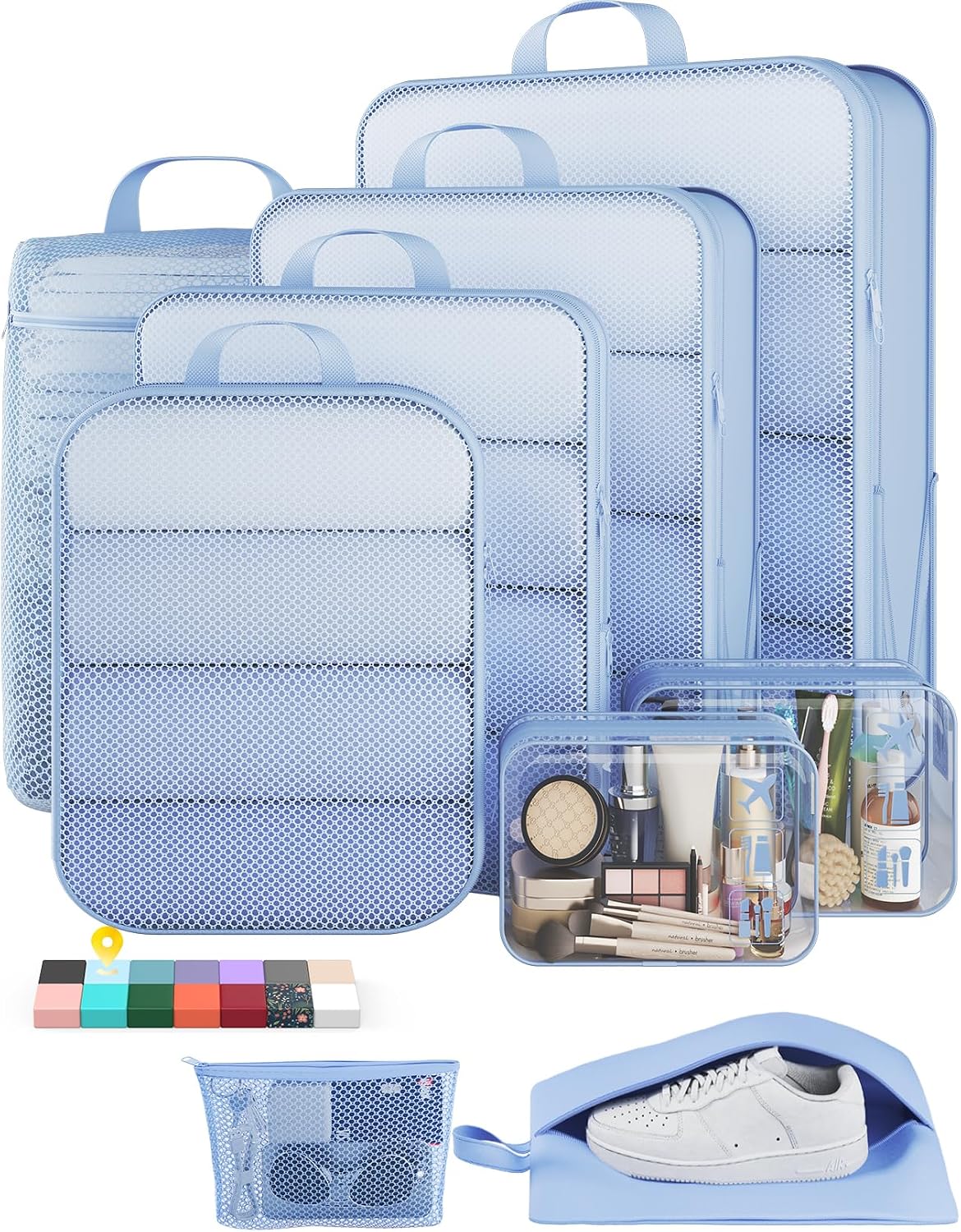 6Pcs Space Saving Compression Packing Cubes Polyester Travel Storage Organizer