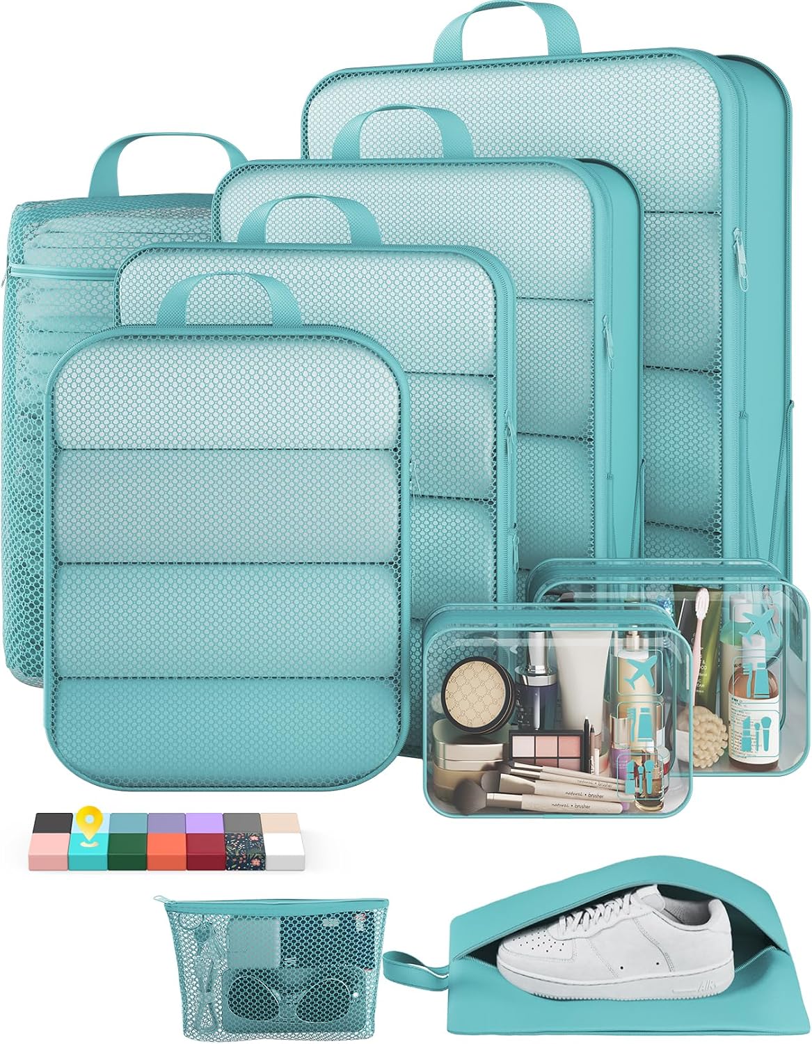 6Pcs Space Saving Compression Packing Cubes Polyester Travel Storage Organizer