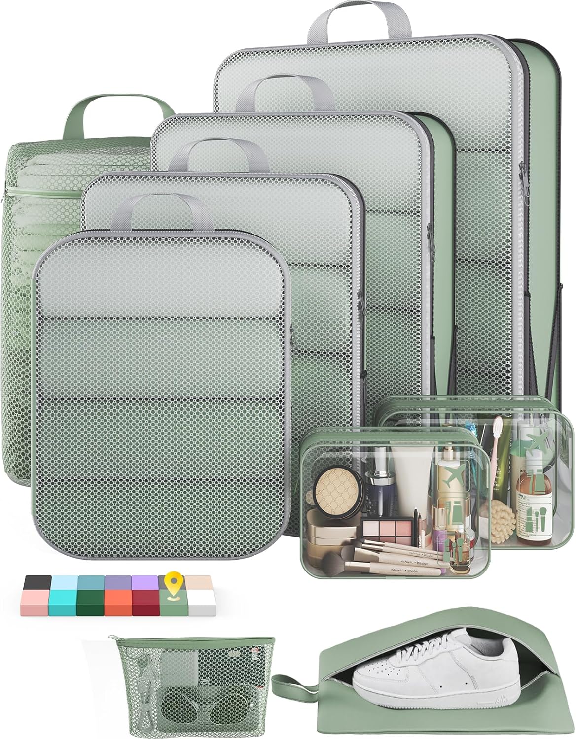 6Pcs Space Saving Compression Packing Cubes Polyester Travel Storage Organizer