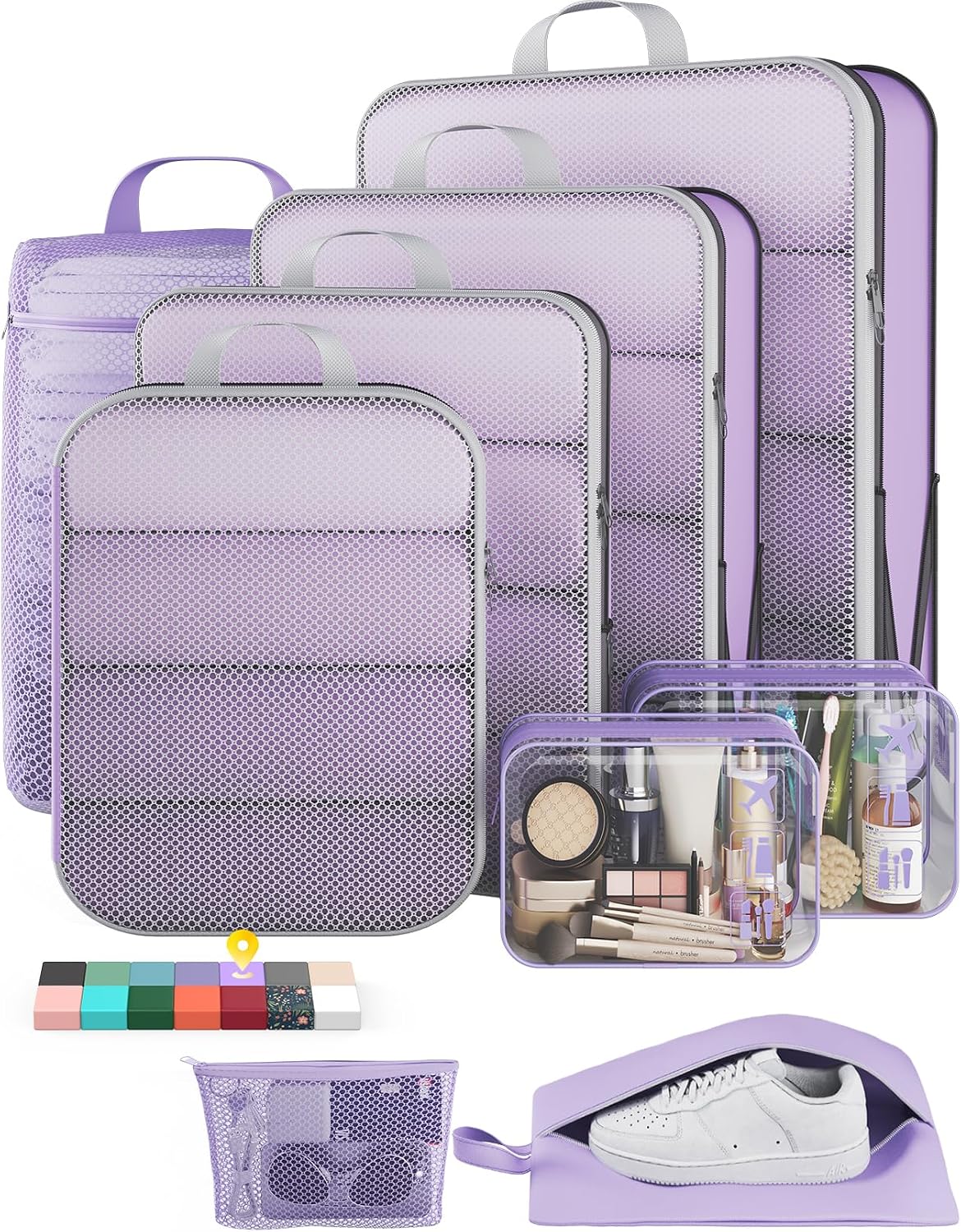 6Pcs Space Saving Compression Packing Cubes Polyester Travel Storage Organizer