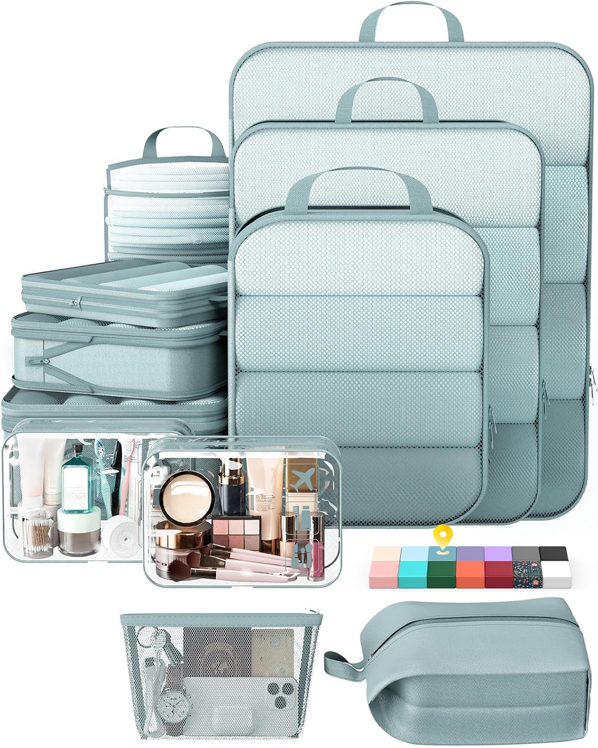 6Pcs Space Saving Compression Packing Cubes Polyester Travel Storage Organizer