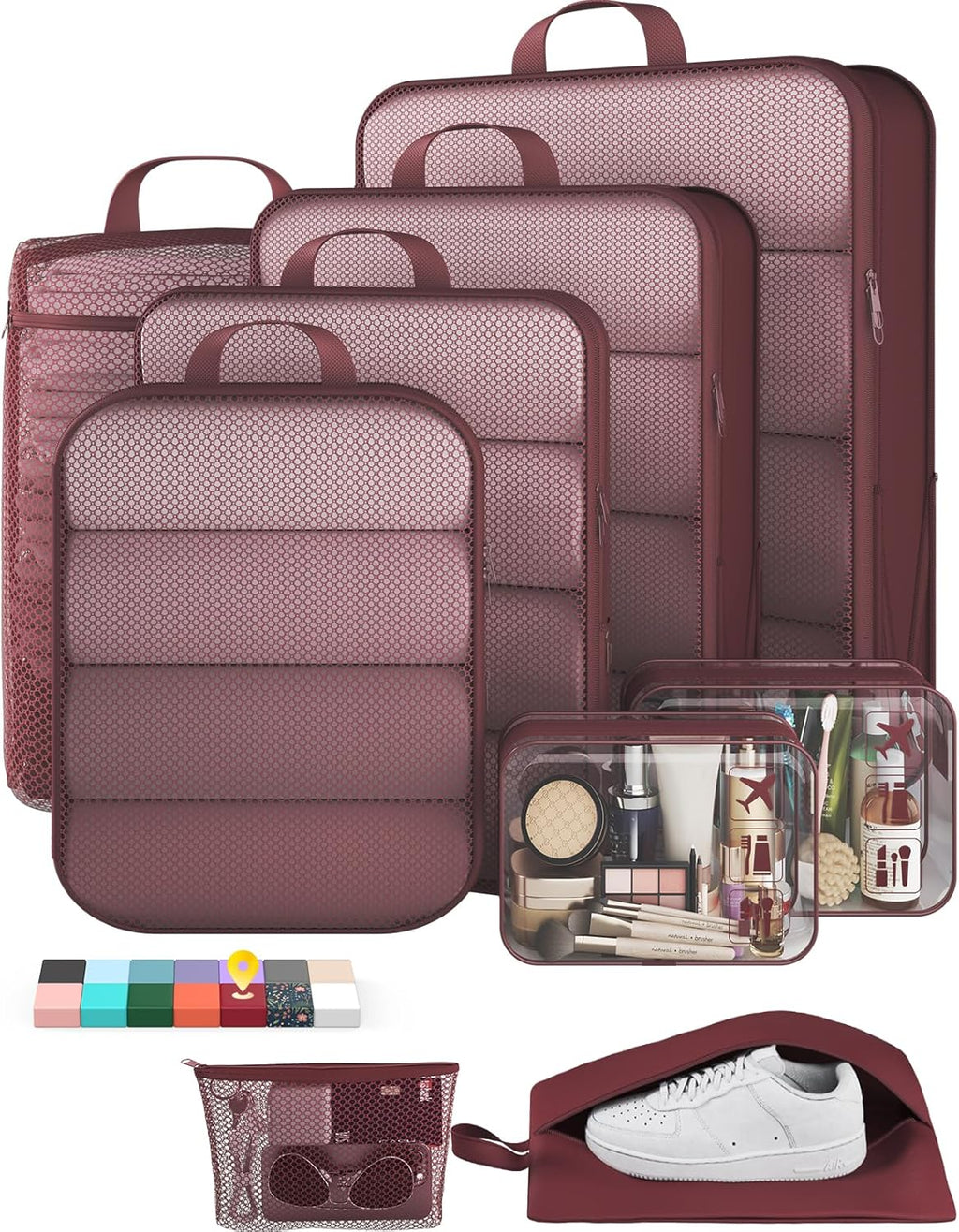 6Pcs Space Saving Compression Packing Cubes Polyester Travel Storage Organizer