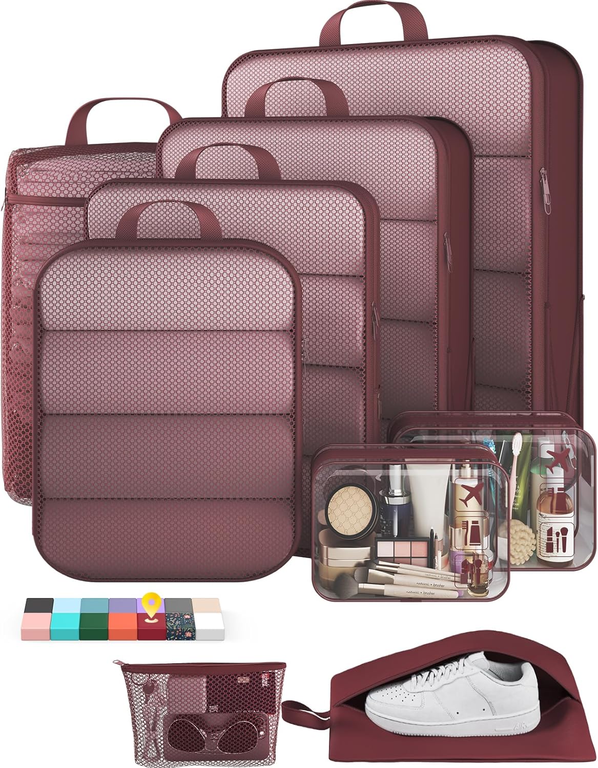 6Pcs Space Saving Compression Packing Cubes Polyester Travel Storage Organizer