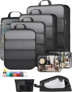 9Pcs Space Saving Compression Packing Cubes Polyester Travel Storage Organizer