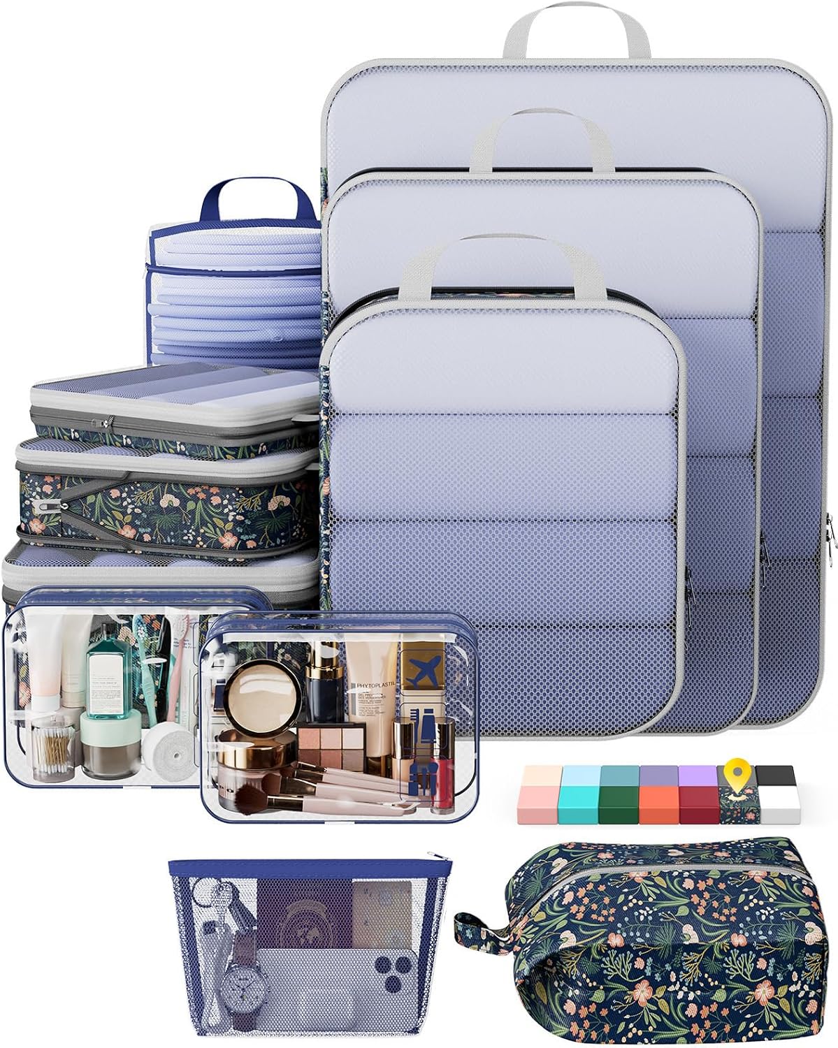 6Pcs Space Saving Compression Packing Cubes Polyester Travel Storage Organizer