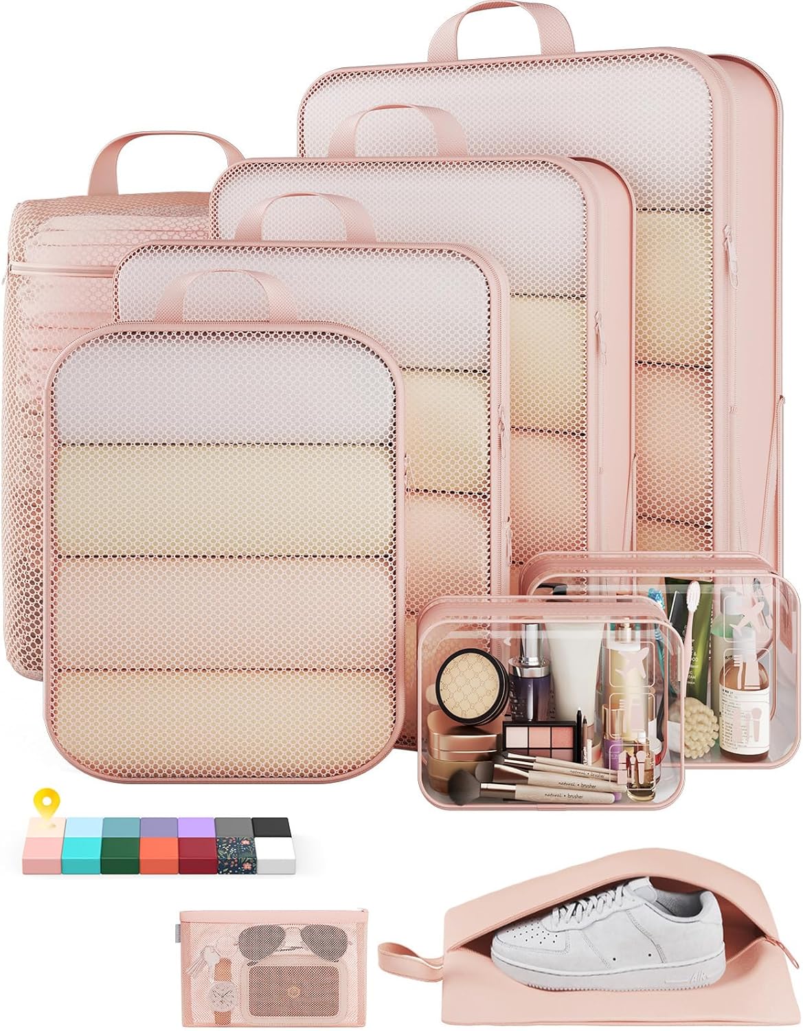 6Pcs Space Saving Compression Packing Cubes Polyester Travel Storage Organizer