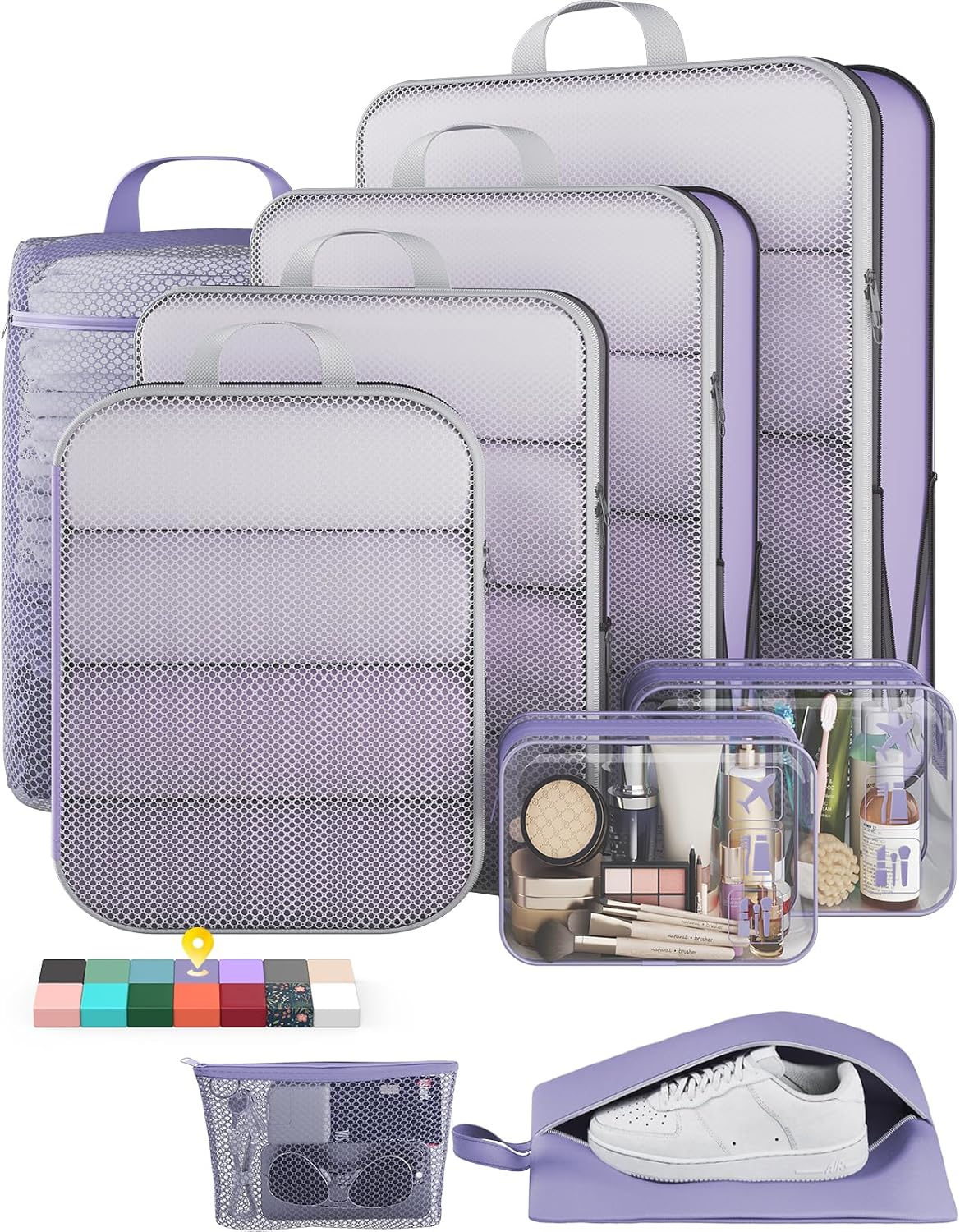 6Pcs Space Saving Compression Packing Cubes Polyester Travel Storage Organizer